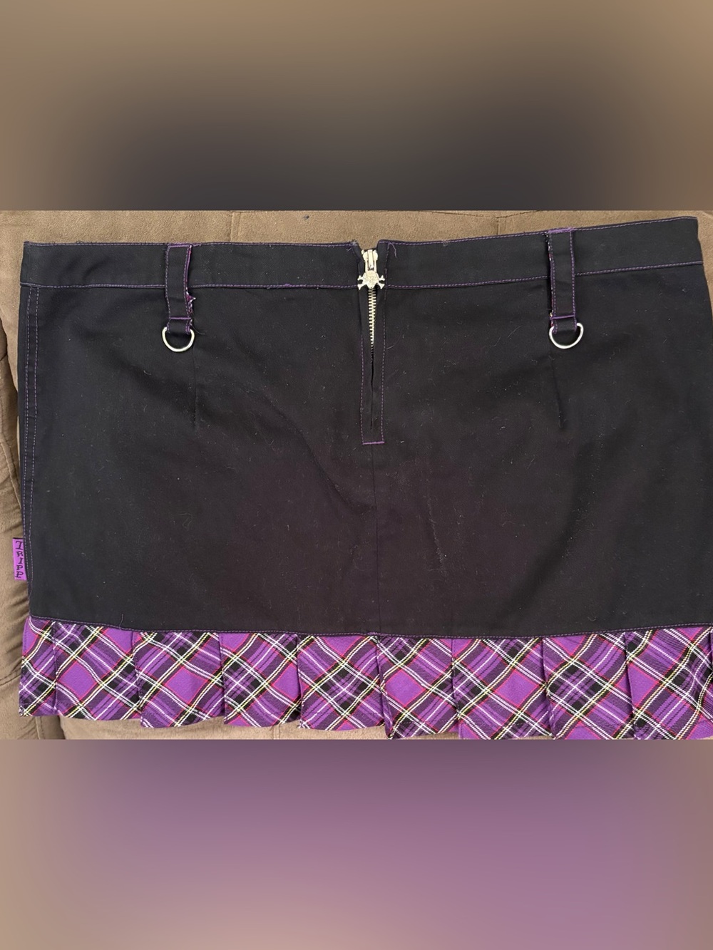 RARE Vintage Y2K Black and Purple Plaid Tripp NYC mini skirt - Picture 2 of 9